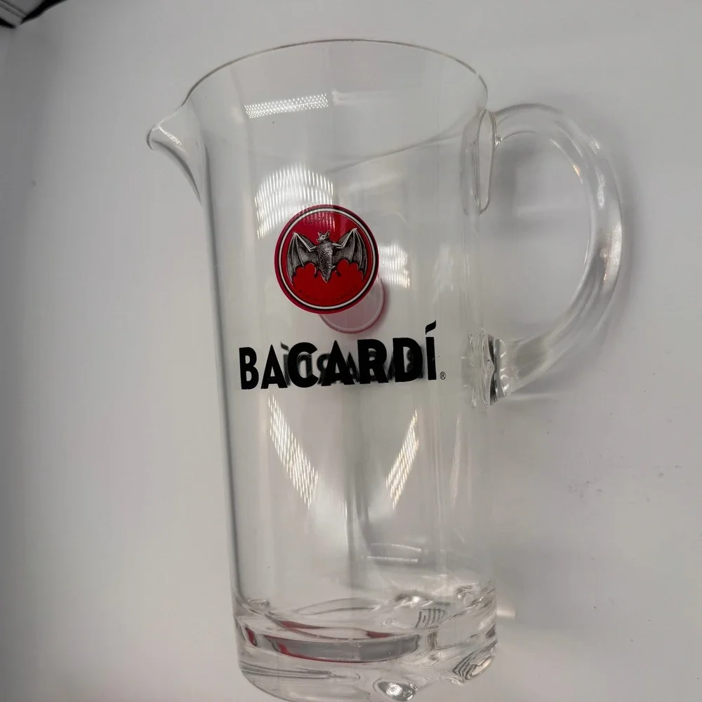 Bacardi Rum Clear Plastic Acrylic Pitcher Barware Red Bat Logo 9 Inch 2022